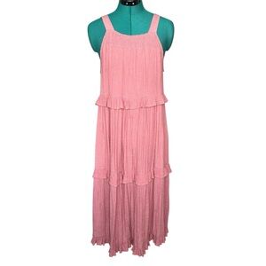 Blu Pepper Pink Sleeveless Tiered Dress Back Tie